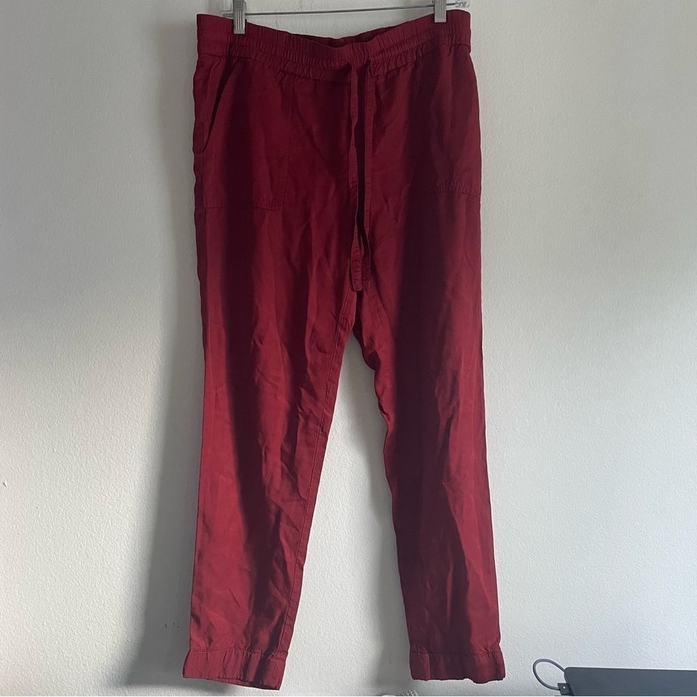 Loft rusty red soft tie front drawstring pants